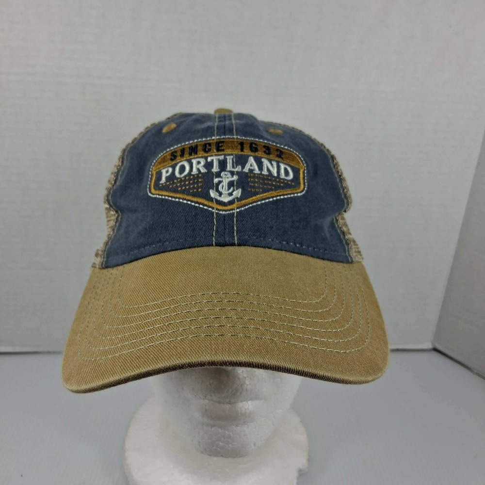 Ouray‎ Sportswear Portland Maine Anchor Trucker Hat Navy Khaki Snapback 51287